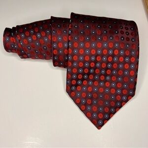 Ermenegildo Zegna Tie-Dark Red w/ blue & red circle pattern - 58 in
